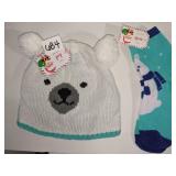 Holiday polar bear hat and sock set