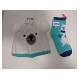 Holiday polar bear hat and sock set