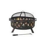 Black Cross Weave Round Steel Wood Fire Pit
