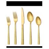 New Hammered Gold Silverware Set for 8 Food-Grade