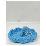 New crocheted blue jewelry holder and a pack of