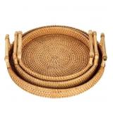 New (2) LAHERA Set of 3 Rattan Tray Decorative