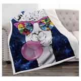 New Jekeno Cartoon Alpaca Llama Sherpa Blanket