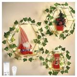 Hexagon Floating Shelves with Artificial Ivy LED