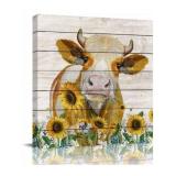 New Cow Wall Art, Cow Canvas Wall Art, Sunflower