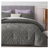 Boho Queen Comforter Set,Grey Rhombus Tufted