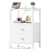 White Night Stand with Charging Station and USB