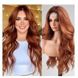 NewKOME Orange Wig,Long Copper Wavy Wig for