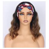 SYMEIW Black Headband Wigs With Brown Highlights