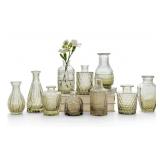 Green Glass Bud Vase Set of 10 - Small Vases for