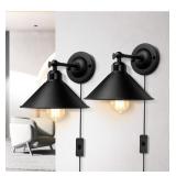 Plug in Wall Sconce, Black, Antique Swing Arm