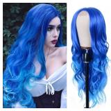 New Long Blue Wavy Wig for Women -26inch Middle