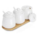 HAOTOP Porcelain Condiment Jar 3 Pack Set with