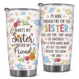 BSQUIELE Sister Gifts, Sister Tumbler Floral 20oz