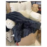 Cream bed rest pillow and cozy throw blanket,