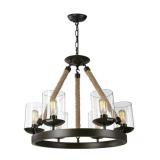 Farmhouse Chandelier, Round Wagon Wheel 6-Light