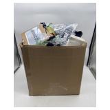 Bulging box of items (used and new items