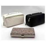 Travel makeup organizers and hard shell clutch