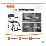 VEVOR Shower Commode Wheelchair with 4 Lockable