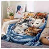 New Funny Cat Fleece Throw Blanket for Bed 60"x