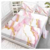 New kxry Pink Marble Fitted Sheet Set Abstract