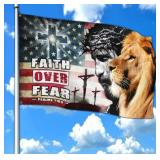 New Lot of 2 Faith Over Fear Flag Jesus Lion
