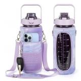 New Half Gallon Water Bottle With Sleeve 64oz
