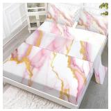 New Twin Size Pink Marble Fitted Sheet Set