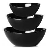 Hasense Porcelain Serving Bowls Set of 3, Black