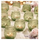 New LAMORGIFT 24 Pcs Green Candle Holder-Floral