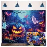 New Neon Halloween Backdrop with Pumpkins Ghosts