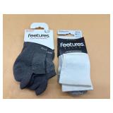 New two pairs Feetures elite socks sizes in photos