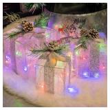 Hourleey Set of 3 Christmas Lighted Gift Boxes, Pr