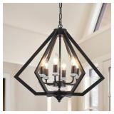 6-Lights Black Geometric Chandelier, Modern Farmho