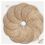 12 Inch Round Woven Placemats Set of 10, Natural H