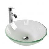 Bathroom Frosted Clear Glass Vessel Sink Bowl Chro