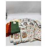 Large Lot Of Fall Napkins & (4) Kitchen Cloths