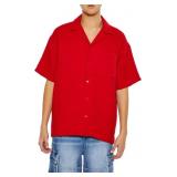 Small Forever 21 Men's Waffle Knit Cuban Collar Sh