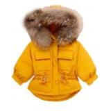 Size 3/4T Kids  Unisex Yellow Fur Hood Coat for Wi