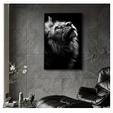 Size 24 x 16 Inches Contemporary Lion Animal Black