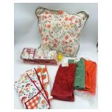 Large lot of hand towels and decorative pillow.