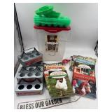 Large lot of chicken supplies and books.