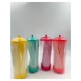 Lot of 4 Straw storage containers with straws
