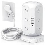 Tower Power Strip Flat Plug with 12 Outlets 4 USB(