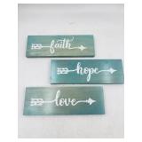 Faith, Hope, Love wooden wall decor.