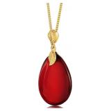 Red Amber Pendant Necklace for Women, Gold Plated