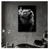 Size 24 x 16 Inches Contemporary Lion Animal Black