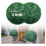 HEDGE MAZE 15 Inch 2 Pack Artificial Boxwood Topia