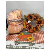 Large Lot of Fall Decor, Includes Wreath, Anti Fat