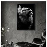 Size 24 x 16 Inches Contemporary Lion Animal Black